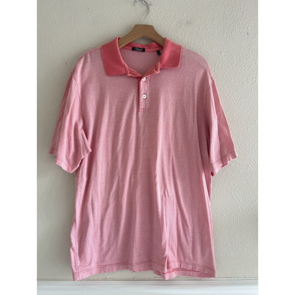 Marbas Polo Shirt Mens L Salmon Pink Knit Short Sleeve Made In Italy Preppy